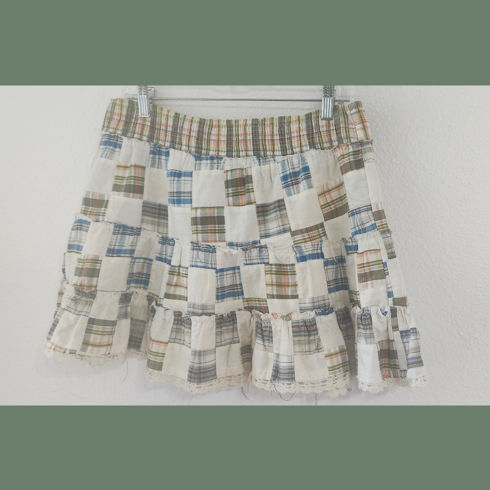 Free People Boho Patchwork Pull On Mini Skirt Med… - image 7
